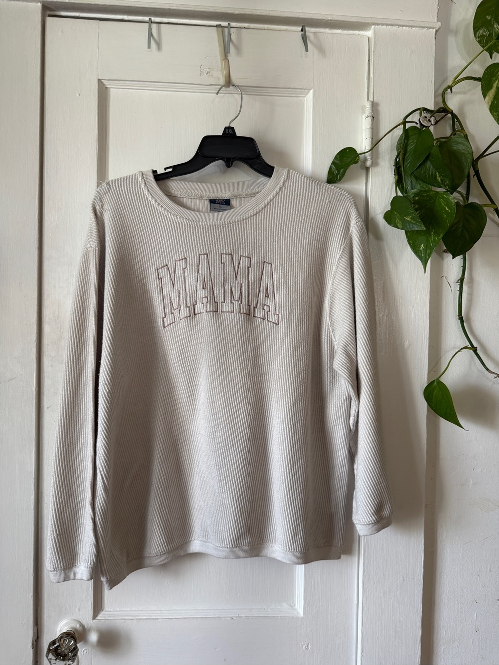 MV Sport Cream 'MAMA' Ribbed Crewneck Sweater